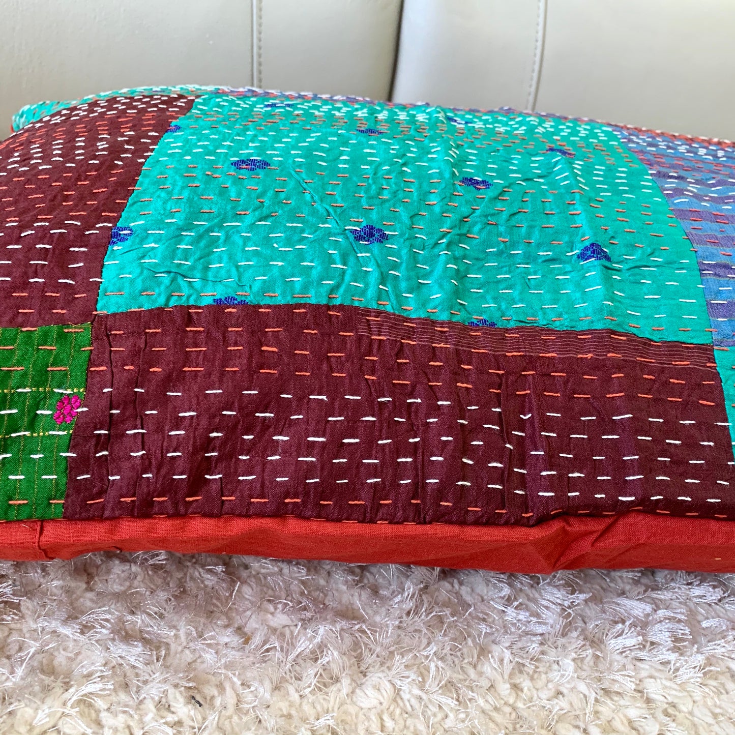Silk Vintage Kantha Patchwork Pillow Cover 11 - Adore India   