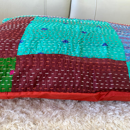 Silk Vintage Kantha Patchwork Pillow Cover 11 - Adore India   